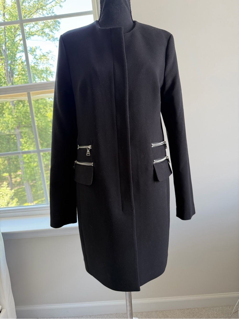 Express Women’s Black Zip Pocket Long Coat Size S